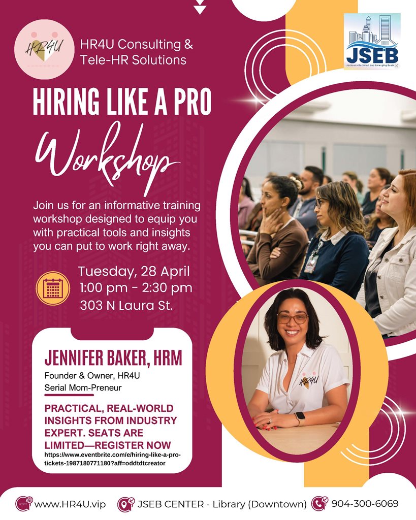 Jennifer Baker HRM Founder and Owner of HR4U Serial Mom-Premeur Practical Real World Insights from Industry Expert Seats are limited register now